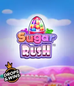 Скриншот игрового автомата Sugar Rush от Pragmatic Play, демонстрирующее волшебный мир конфет и сладостей. На переднем плане видны символы в виде различных сладостей, окруженные сладкой атмосферой. В верхней части расположен логотип игры Sugar Rush, подчеркивающий сахарную тематику игры.